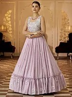 Georgette Floral Butti Anarkali Style Flared Gown with Thread-Sequins Embroidery
