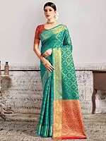 Patola Silk Zari Work Saree With Blouse And Floral Vine Border