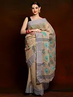 Real Beige Pure Cotton Tant Bengal Handloom Dhakai Jamdani Saree