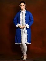 Pure Wool Royal Blue Aari Embroidered Long Jacket from Kashmir