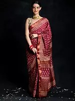 Old Rose Pink Banarasi Cotton Saree with Motifs and Brocade Border