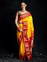 Sunflower Yellow Pure Silk Paithani Saree with Brocade Border and Zari Butta