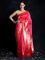 Magenta Pink Pure Silk Banarasi Saree with Broad Zari Brocade Border