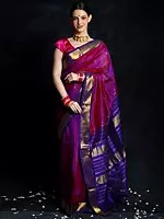 Banarasi Self Shine Magenta and Violet Saree with Zari Border and Palla