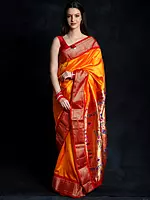 Marigold Yellow Pure Silk Paithani Saree with Brocade Border and Zari Butta