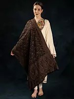 Bristol-Black Kani Jamawar Wool Stole From Amritsar with Multicolor Woven Flowers