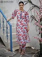 Floral Pattern Co-Ord Set Printed Kurta with Tassels Button