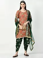Rusty-Orange Faux Georgette Embroidered Sequins Patiala Salwar-Suit with Heavy Net Dupatta