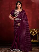 Crepe Satin Silk Mulberry Wood Saree and Textured Pallu with Blouse and Belt