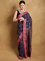 Patriot-Blue Pure Cotton Ikat Sambalpuri Saree from Odisha with Rudraksha Border