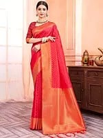 Women's Zari Design Pallu with Small Zari Butti Design Silk Saree with Blouse & Tassels