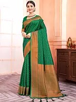 Women's Zari Design Pallu with Small Zari Butti Design Silk Saree with Blouse & Tassels