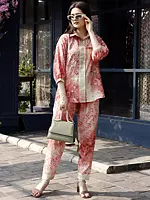 Red and Cream Paisley Printed Rayon Co-Ord Set for Women