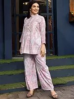 Light-Pink Over Floral Printed Rayon Co-Ord Set