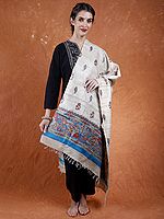 Warm-Sand Khadi Silk Madhubani Dupatta from Bihar with Hand-Painted Fishes