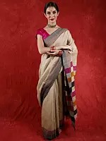 Warm-sand Plain Khadi Cotton Saree with Stripe on Pallu