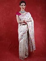 Arctic-Wolf Pure Cotton Jamdani Saree from Bangladesh with Multicolor Woven Flowers