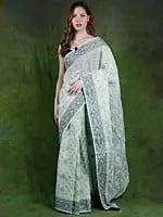 Cotton Jamdani Saree from Kolkata with Woven Bootis All-Over