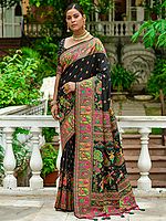 Wedding Wear Dandiya Print Banarasi Silk Saree with Tassels Pallu