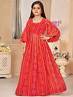 Imperial Red Georgette Heavy Digital Printed Anarkali Ethnic Girls Gown for Kids