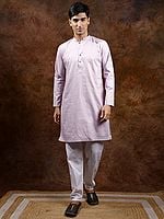 Orchid-Ice Kurta Pajama Set with Herringbone Weave