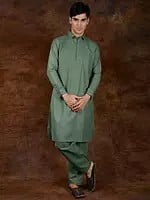 Plain Pure Cotton Pathani Kurta Pajama Set with Front Pocket