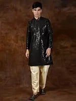 Pirate-Black Embellished Kurta with Sequin Work and Cream Pajama