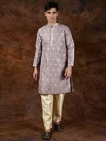 Wedding Kurta Pajama Set with Woven Bootis and Gota Patti on Neck