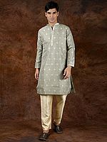 Wedding Kurta Pajama Set with Woven Bootis and Gota Patti on Neck
