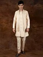 Three-Piece Wedding Kurta Pajama Set with Front Open Embroidered Jacket