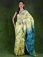 Tender-Yellow Cotton Ikat Saree with Zari Woven Border