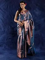 Caneel-Bay Saree with Betel Leaves Woven in Copper Colored Thread