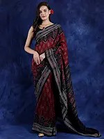 Lovesome Jester Red Pure Cotton Sambalpuri Saree with Black Onyx Tribal Ikat Border