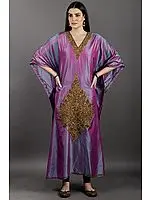 Valerian-Purple Kaftan from Kashmir with Aari Hand-Embroidered Paisleys