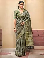 Sequins Weaving Silk Saree with Digital Print Blouse