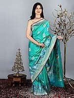 Columbia Banarasi Katan Silk Sari With Floral Woven Border