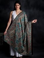 Clay Woolen Jamawar Shawl with Woven Paisley and Flower Motif