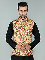 Chikan Ethnic Nehru Jacket Waist Coat with Multicolor Kani Print