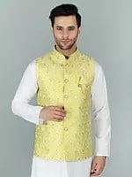 Elegant Jacquard Silk Modi Jacket Waist Coat with Mukaish and Thread Detailing