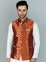 Gold-Flame Damask Modi Jacket Waist Coat with Rich Motif