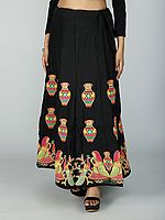 Multicolor Intricate Embroidered Ghagra Skirt from Gujarat with Floral Peacock Motif