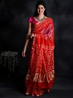 Bandhani Saree from Rajasthan with Zari Weave on Border