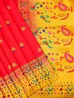 Poppy-Red Softy Banarasi Saree with Brocaded Floral Motif