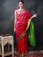 Wine-Green Banarasi Art Silk Saree With Rich Woven Golden Peacock Vine Motif