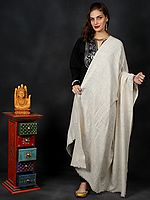 White-Swan Pure-Handloom Plain Pashmina-Angora Wool Shawl from Ladakh