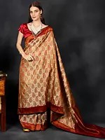 Flaxen-Gold Handloom Banarasi Pure Chiffon Saree With Meenakari Paisley Pattern