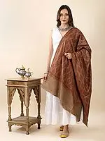 Brown-Sugar Pure Pashmina Hand-Embroidered  Sozni Jamawar Shawl with Intricate Paisley in Lattice Pattern