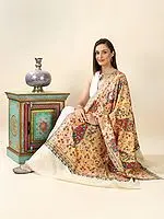 Vanilla-Ice Hand-Embroidered Jamawar Pure Pashmina Shawl with Stained Glass Paisley Motif