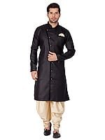 Cotton Blend Angrakha Style Sherwani With Cowl Style Patiala Dhoti