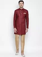 Polyester Lurex Blend Indo-Western Style Sherwani with Silk Blend Churidar Pajama